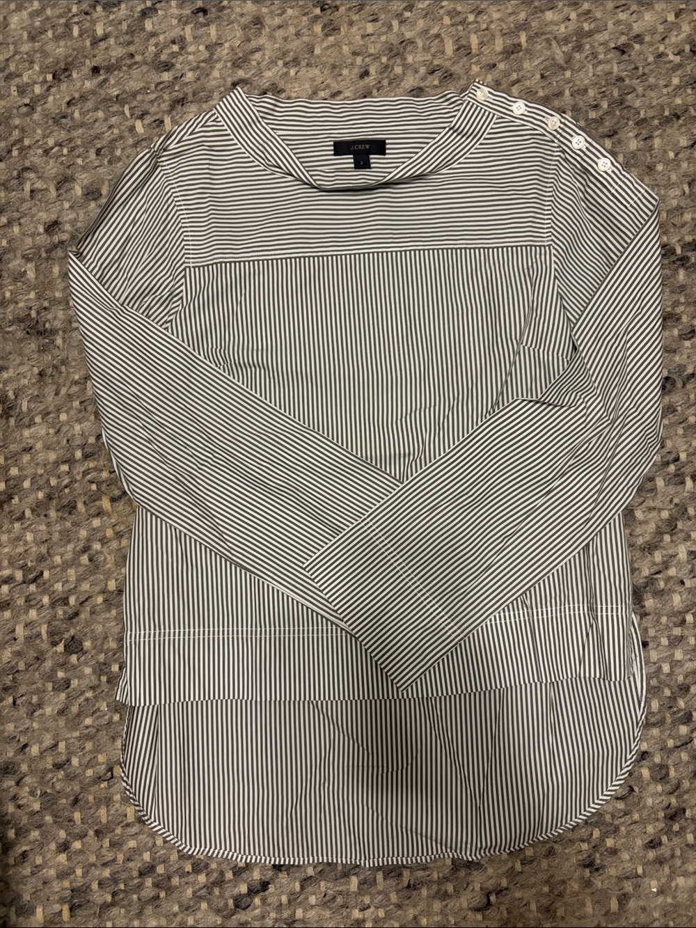 J. Crew Navy & White Striped Button-Shoulder Long Sleeve Top